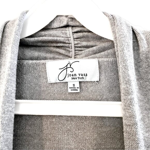 Joan Vass Cardigan  Size S Open Front Light Grey Knit Sweater Roll-tab Sleeves - Picture 3 of 14